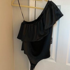 Express Black Silk One Shoulder Body Suit
